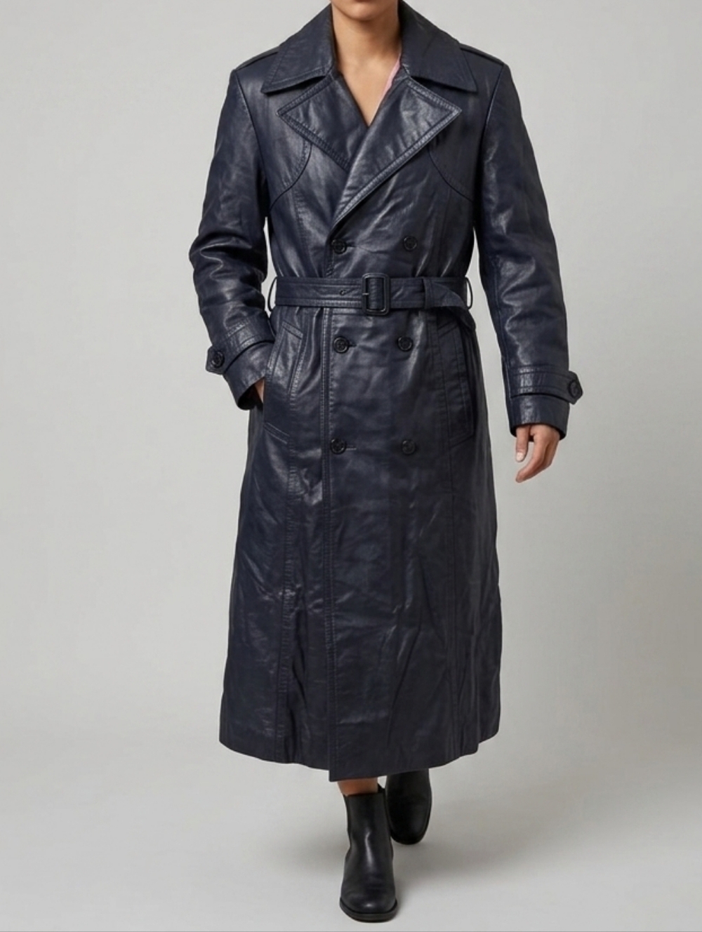 Vintage Twin 70s Faux Leather Trench Coat Matrix Black Belt